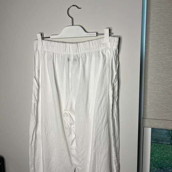 Flax Women's Pants Size Medium White Wide Leg Linen Minimalist Coverup Sheer - Picture 4 of 7